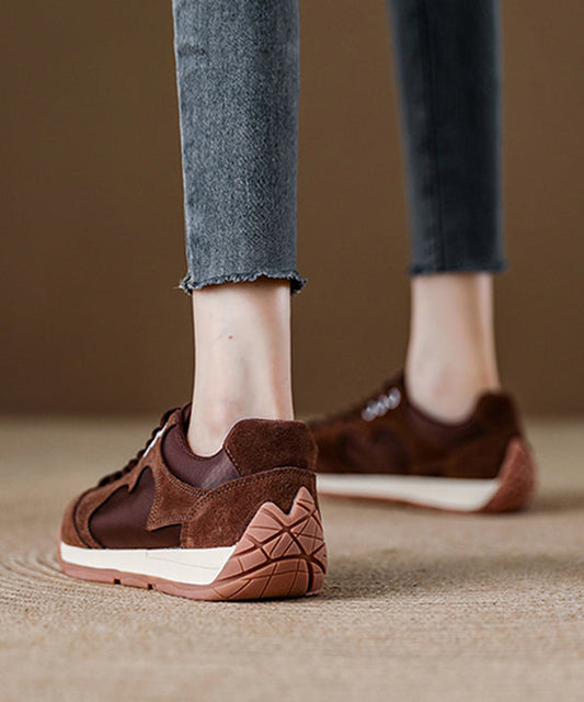 Red Lace Up Platform Suede Women Splicing Flats