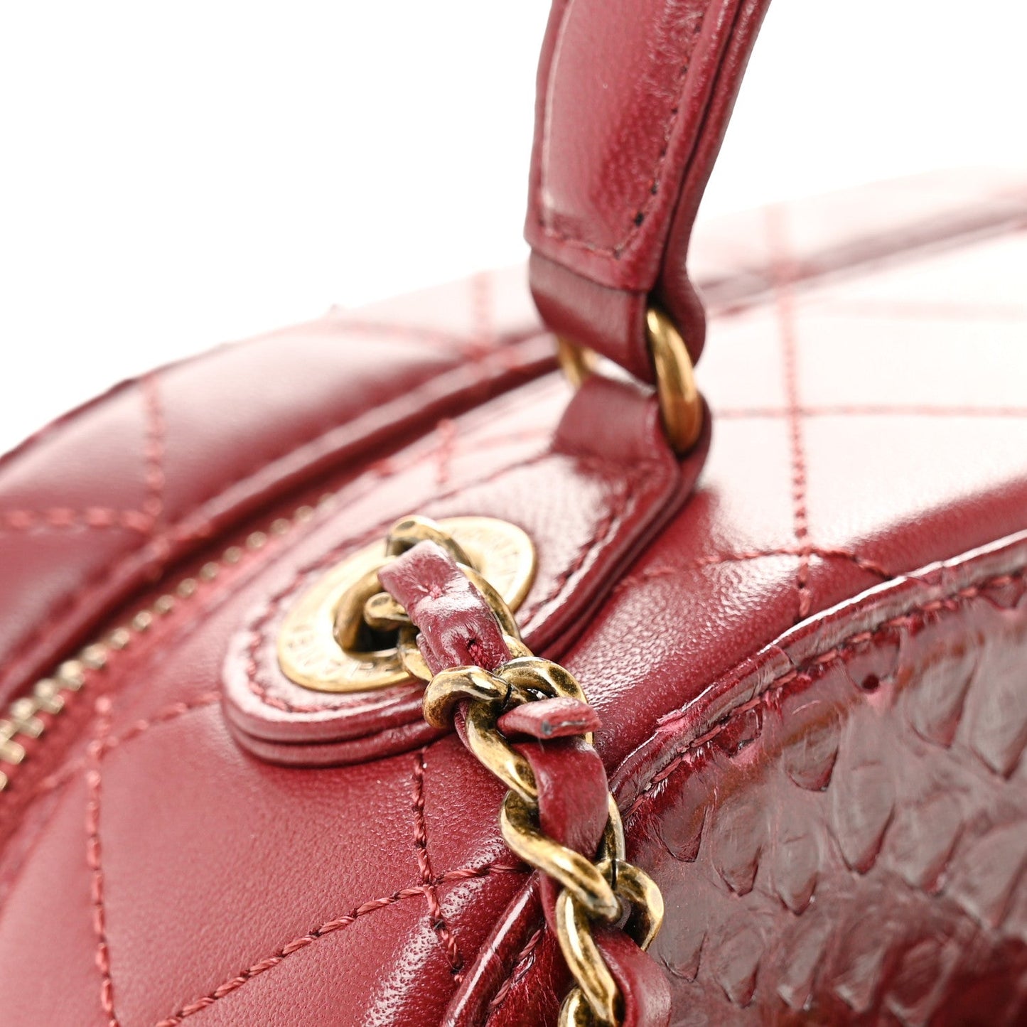 Snakeskin Calfskin Quilted Small Coco Curve Vanity Burgundy