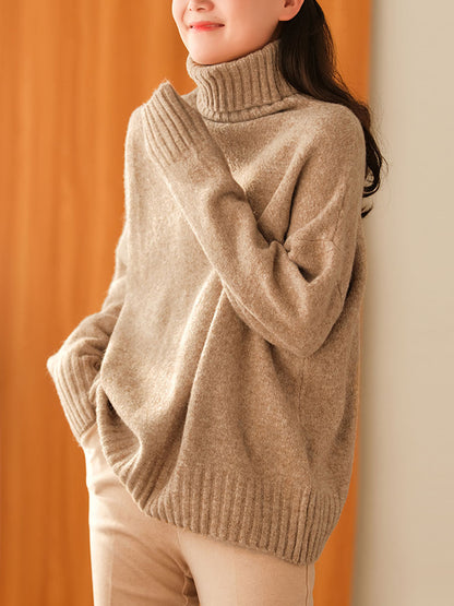 Women Winter Casual Soft Knitted Solid Loose Sweater