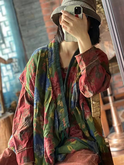 Vintage Women Double Layer Cotton Loose Lace Up Waist Coat