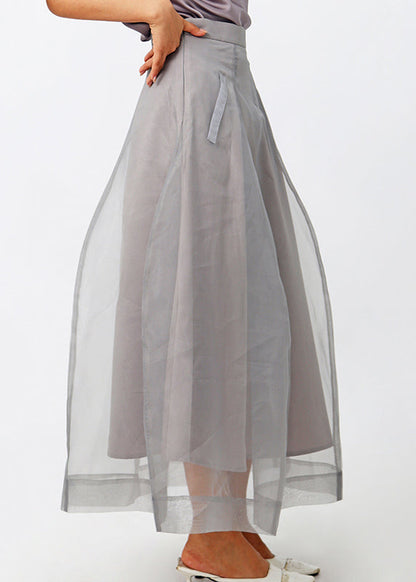 New Grey Zippered Solid High Waist Tulle Skirts Summer
