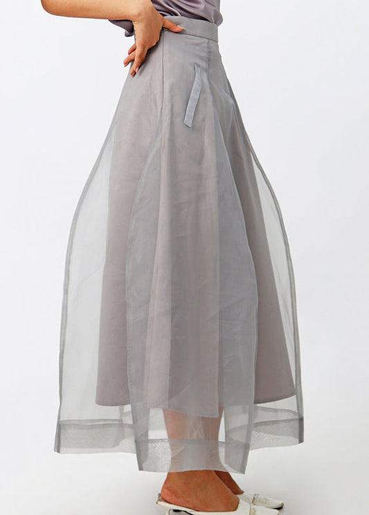 New Grey Zippered Solid High Waist Tulle Skirts Summer