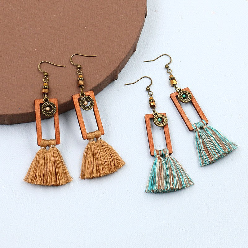 Boho Vintage Square Fringe Earrings