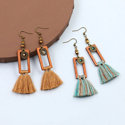Boho Vintage Square Fringe Earrings