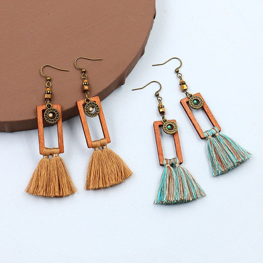 Boho Vintage Square Fringe Earrings