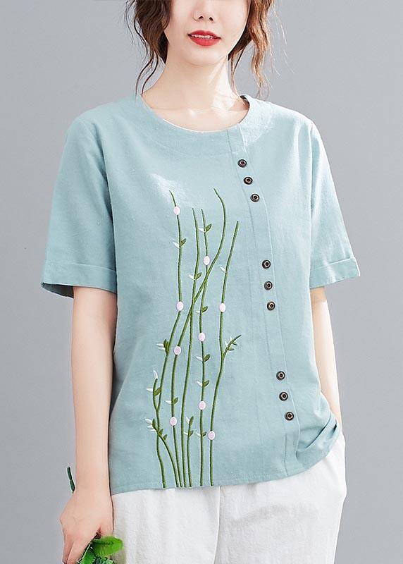 Casual White O-Neck Button Shirt Tops Summer Cotton Linen