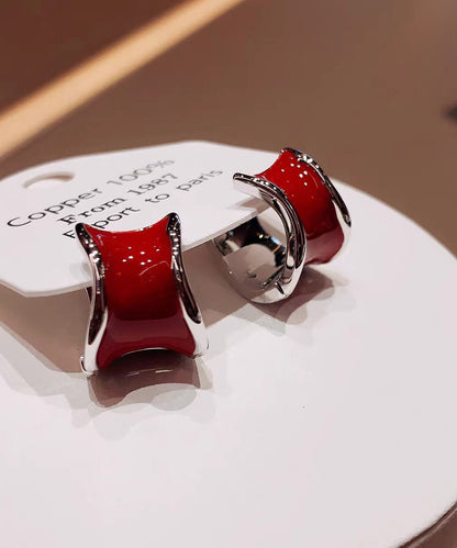 Light Luxury Irregular Wine Red Copper Hoop Earrings