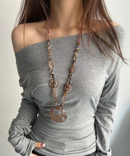 Boho Leopard Oval Beading Pendant Necklace