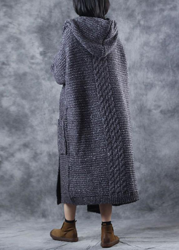 Winter hooded knitwear plus size clothing gray thick big pockets knitted cardigans