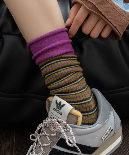 Chic Colorblock Striped Cotton Mid Calf Socks
