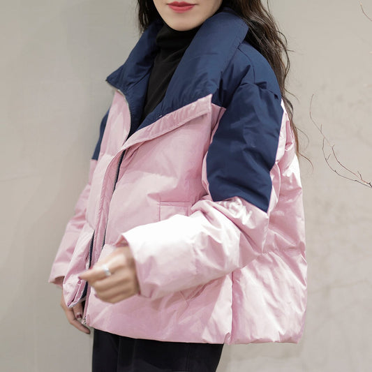 Winter Color Matching Casual Down Coat