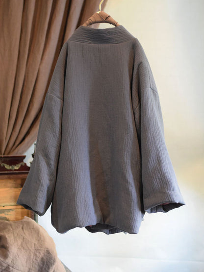 Women Winter Chinese Style Drawstring Linen Cotton Coat
