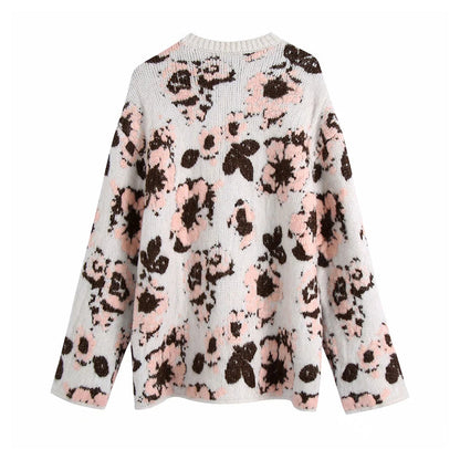 Vintage forest flower jacquard sweater soft waxy sweater  7433