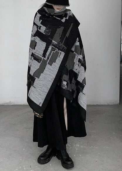 Beautiful Grey Oversized Print Knit Scarf
