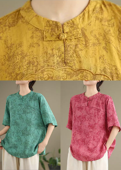 Vintage Rose Print Cotton Blouse Top Half Sleeve