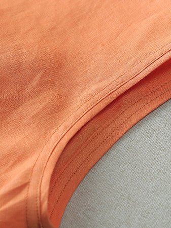 Pure Color Crew Neck Drawstring Casual Linen Vest Top