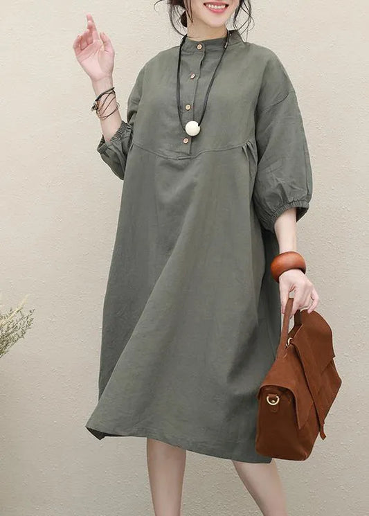Art stand collar Batwing Sleeve linen summer outfit Photography black Dress