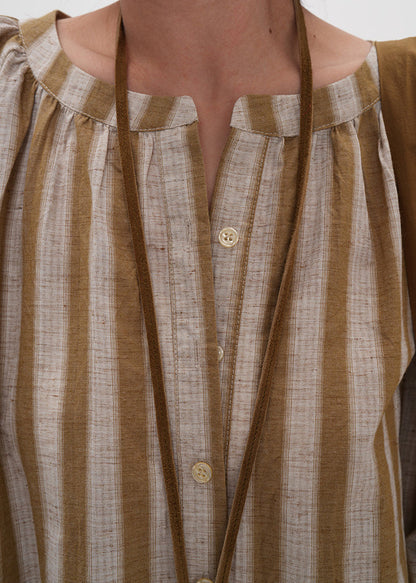 DIY Yellow Oversized Striped Linen Maxi Dress Bracelet Sleeve