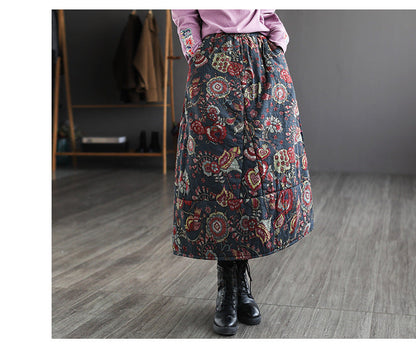 Vintage Patchwork Floral Large Thermal A-Line Skirt