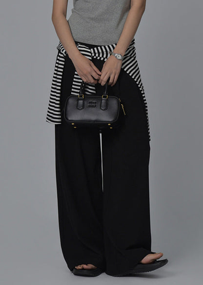 Casual Black High Waist Pockets Wide Leg Pants Summer