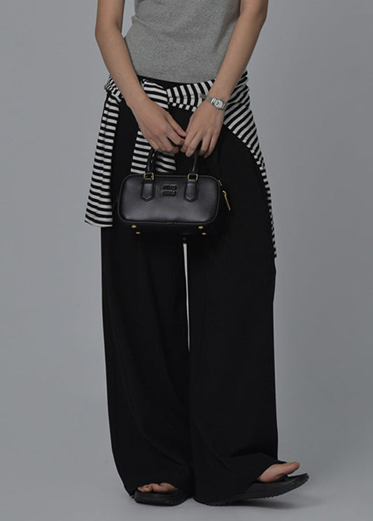 Casual Black High Waist Pockets Wide Leg Pants Summer