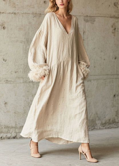 Plus Size White Oversized Patchwork Faux Fur Maxi Dress Fall