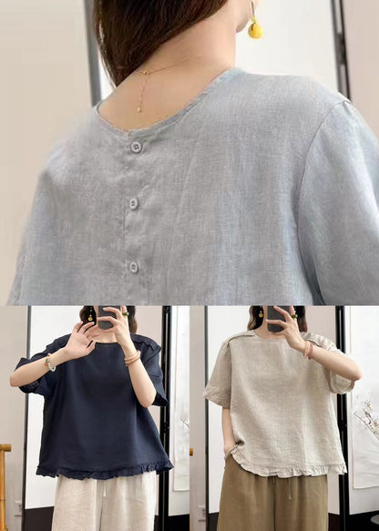 Women Linen Ruffled Wear On Both Sides Linen Shirt Summer