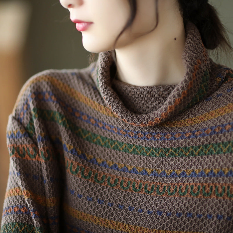 Vintage Cotton Knit Jacquard Turtleneck