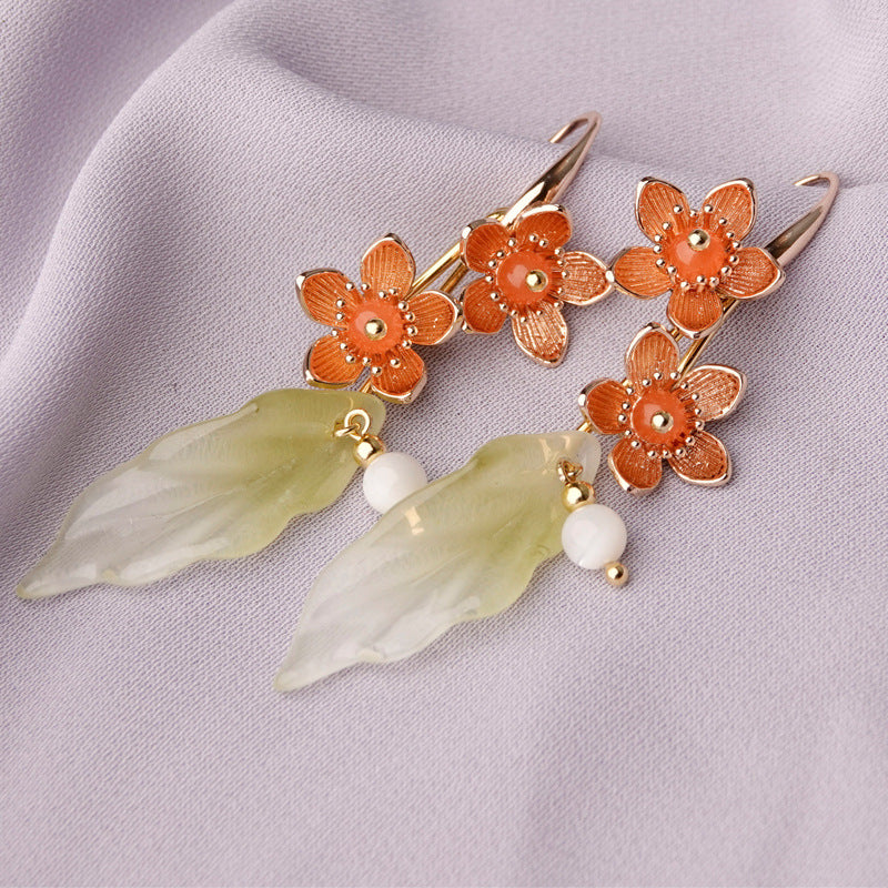 Niche Design National Style High-End Flower Earrings