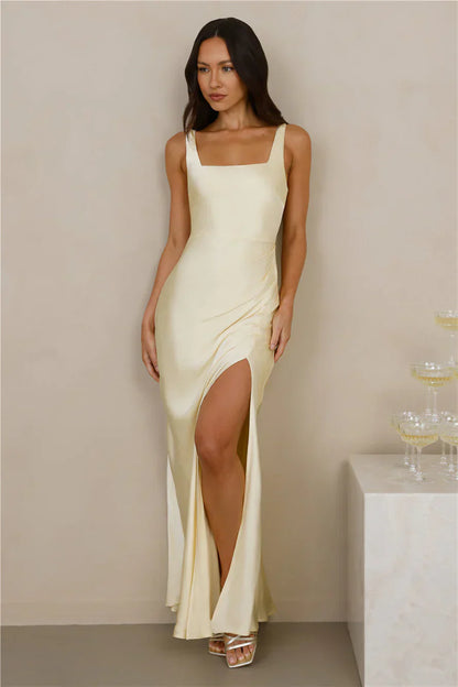The Evelina Satin Maxi Dress Yellow