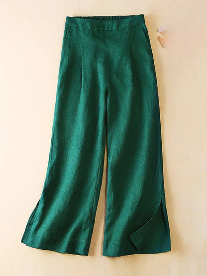 Loose Linen High Waist Solid Straight Trousers