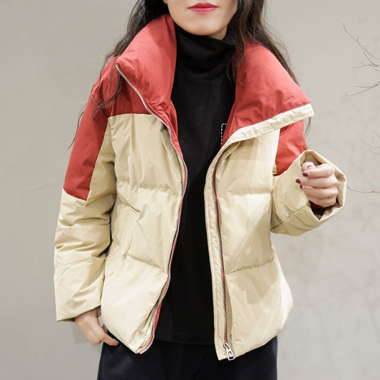 Winter Color Matching Casual Down Coat
