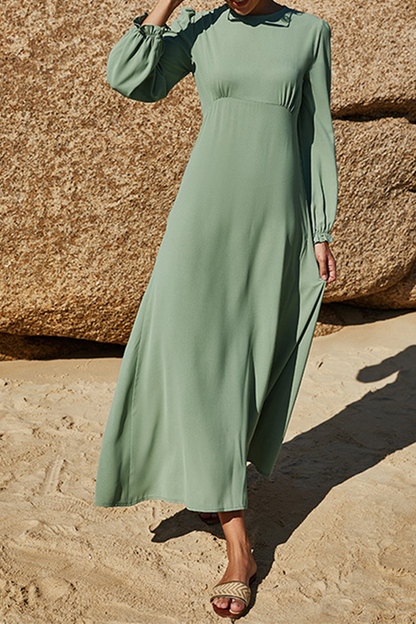Elegant Solid Split Joint Stringy Selvedge O Neck Waist  Dresses