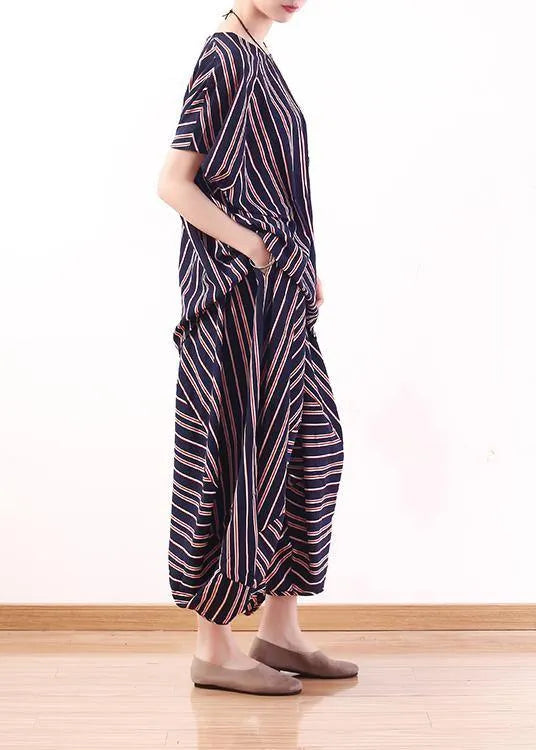 new summer stylish red blue striped batwing sleeve tops and casual lantern pants