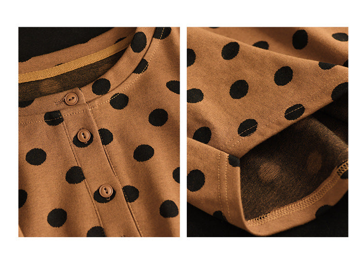 Vintage Polka-Dot Print Top-Paneled Cotton T-Shirt