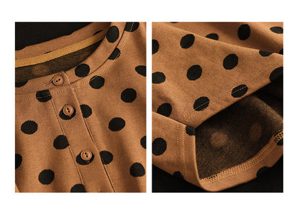 Vintage Polka-Dot Print Top-Paneled Cotton T-Shirt