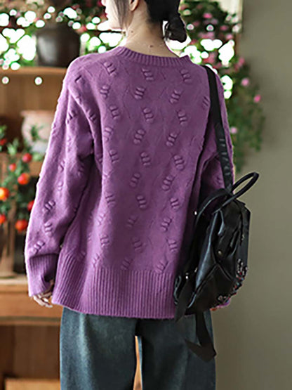 Women Winter Vintage Knitted Solid Warm Loose Sweater