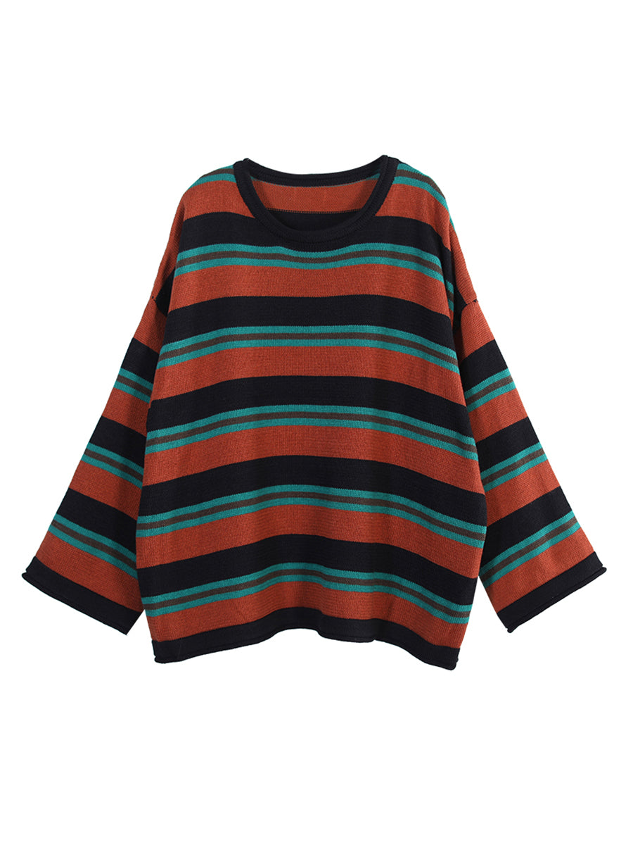 Women Striped O-Neck Loose Sweater