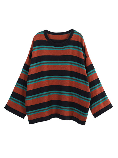 Women Striped O-Neck Loose Sweater