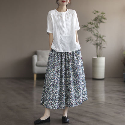 Literary Floral Thin Large A-Line Skirt