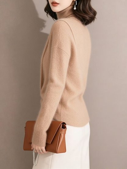 Organic Light Camel Asymmetrical Solid Cotton Knit Sweaters Spring