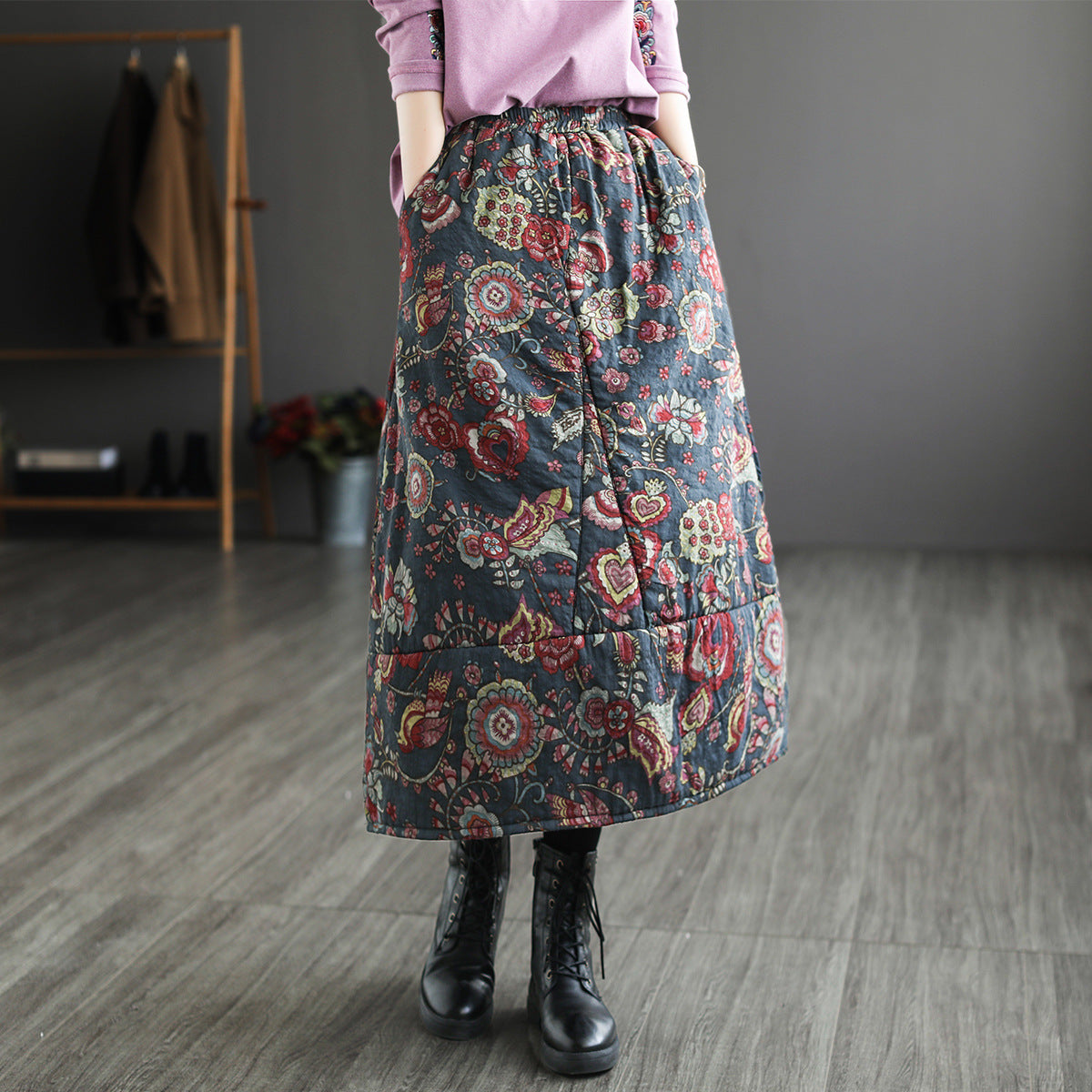 Vintage Patchwork Floral Large Thermal A-Line Skirt