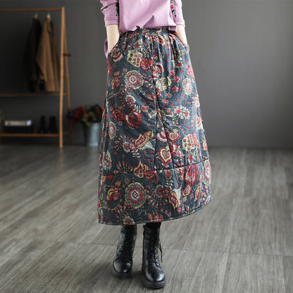Vintage Patchwork Floral Large Thermal A-Line Skirt
