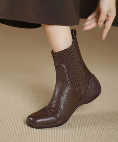 Chic Splicing Comfy Boots Brown Sheepskin