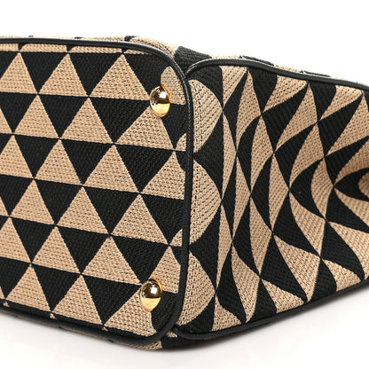 Jacquard Saffiano Triangolo Symbole Embroidered Small Galleria Double Zip Tote Black Corda