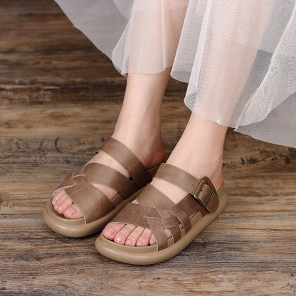 2022 Retro Leather Velcro Slippers Sandals