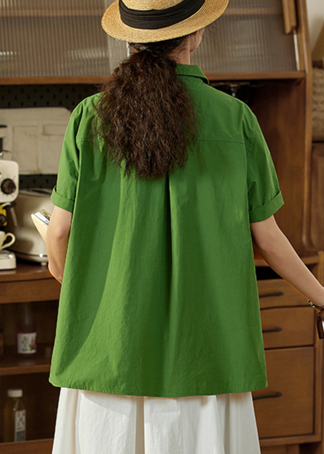 Casual Tea Green Oversized Cotton Top Summer