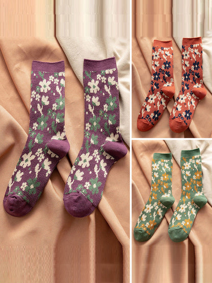 Women Floral Knitted Jacquard Autumn Winter Socks