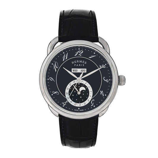 Stainless Steel Alligator 43mm Arceau Grande Lune Automatic Watch Bleu Abysse