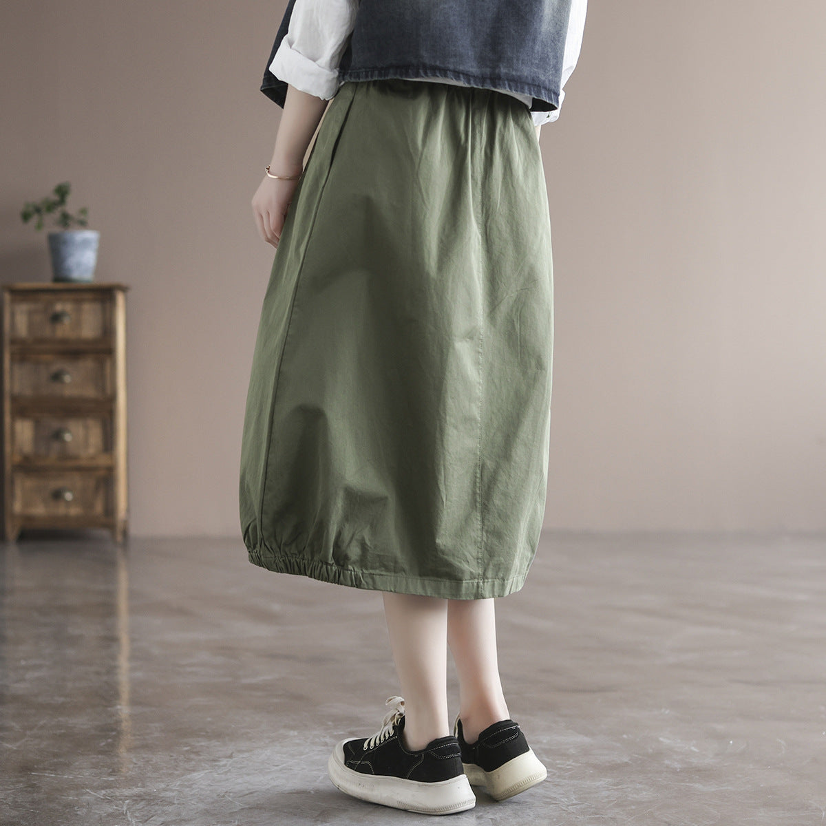 Cozy Solid Cotton Vintage Loose Skirt